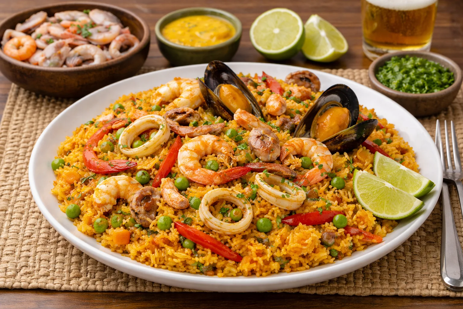 Arroz con mariscos peruano (con mixtura o mariscos congelados)