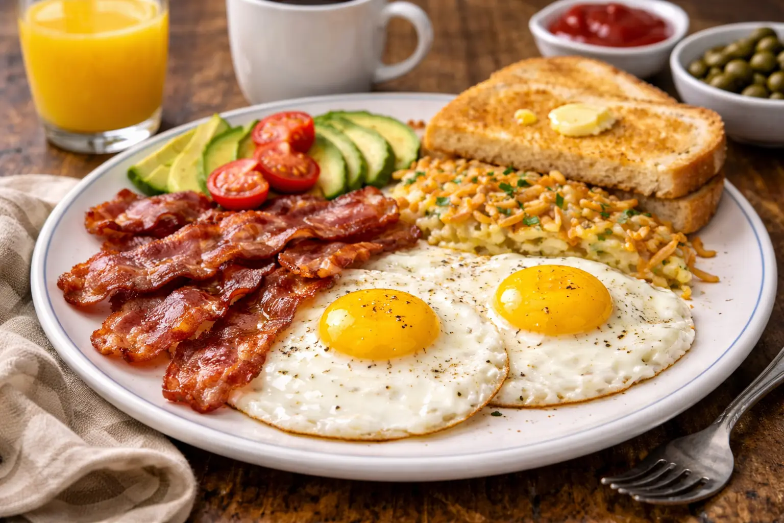 Huevos con tocino estilo diner (rápidos y contundentes)