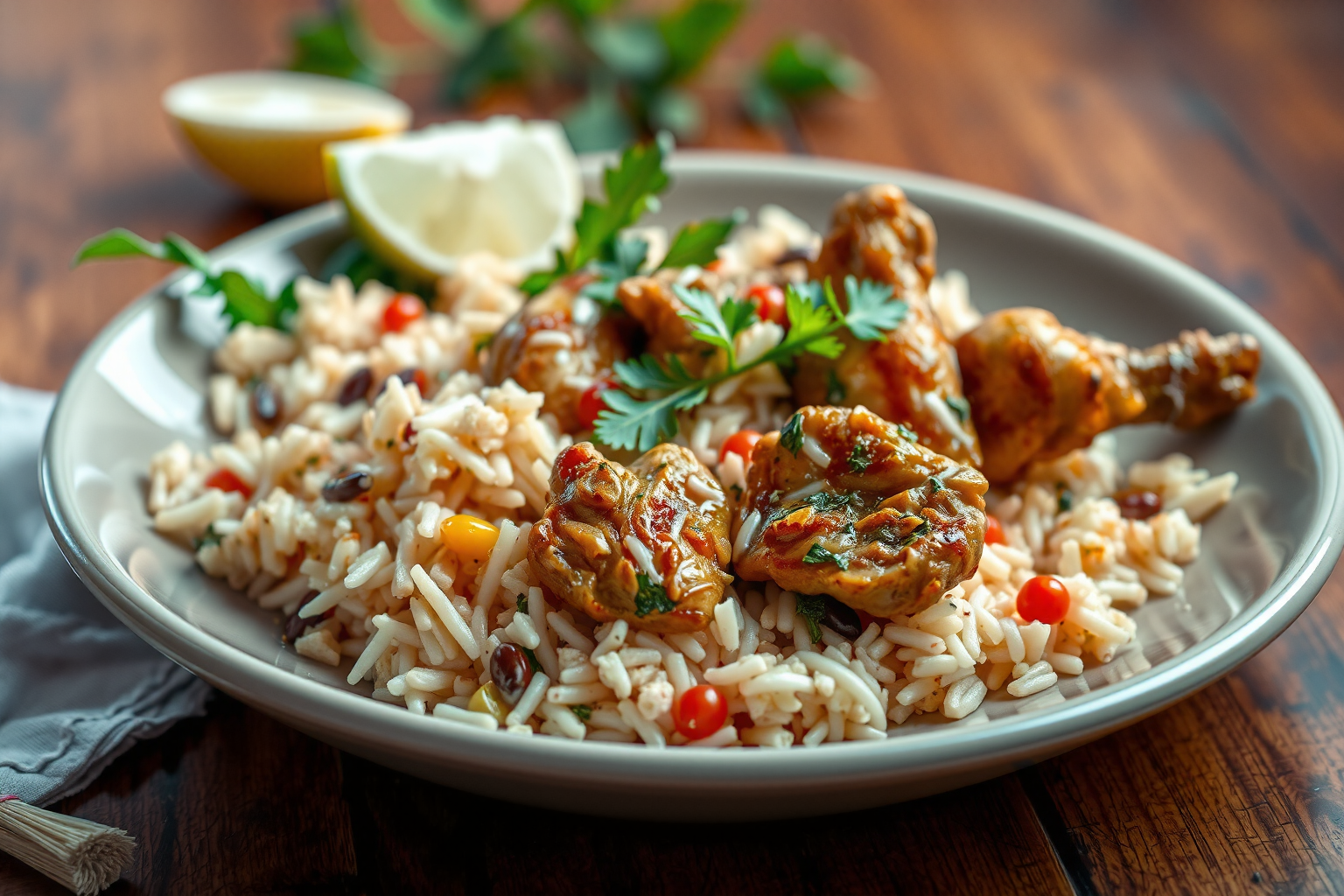 Presentación final de arroz chaufa de pollo