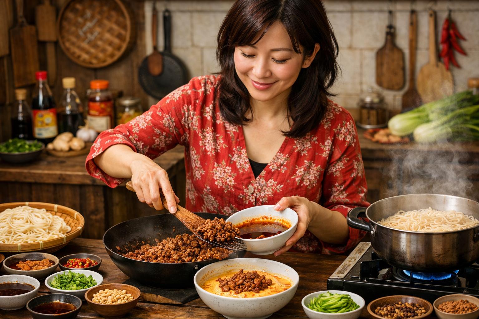 Fideos Dan Dan de Chengdu: salsa picante y cremosa
