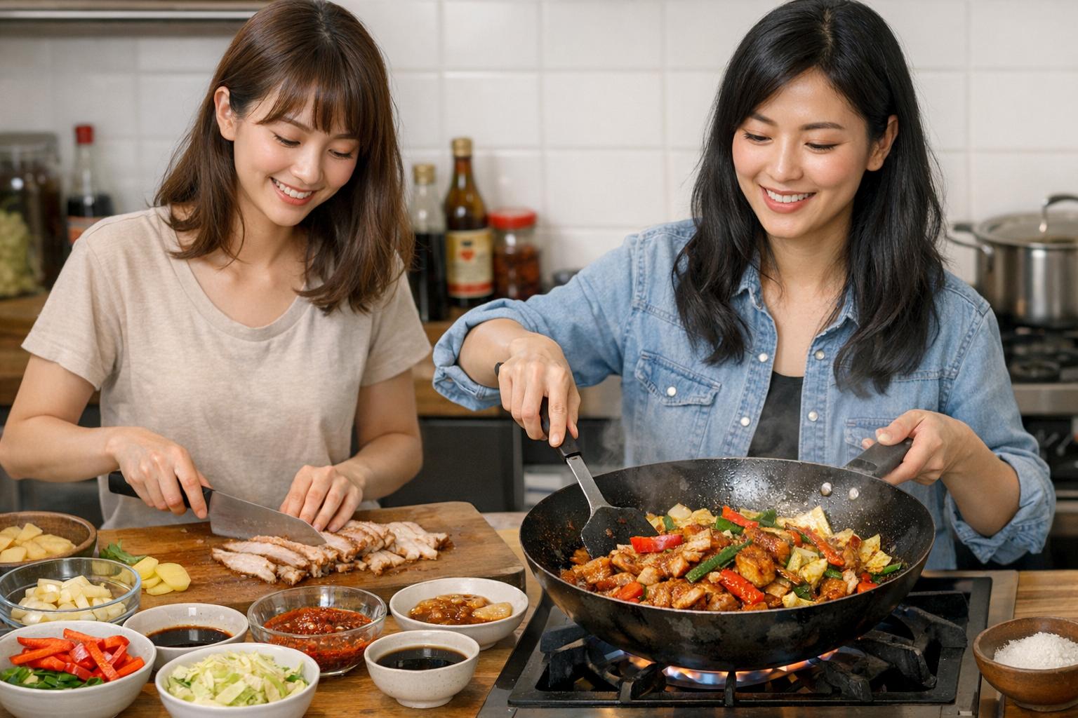 Cerdo dos veces cocinado (huíguō ròu) con verduras y poco aceite