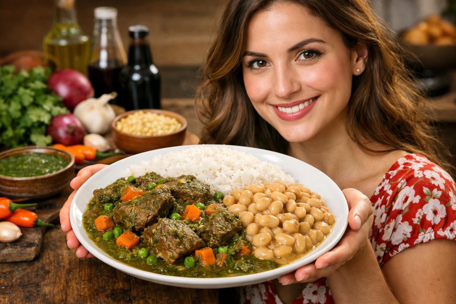 Seco de res peruano con frejoles y arroz