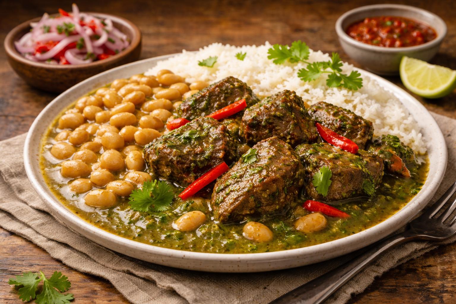 Frejoles con seco a la norteña con culantro