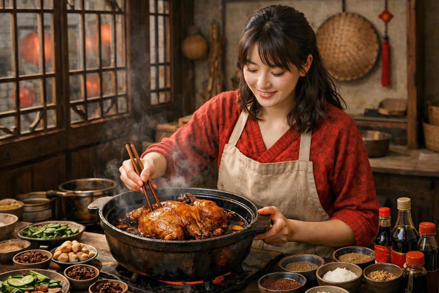 Pollo braseado de Dezhou con cinco especias