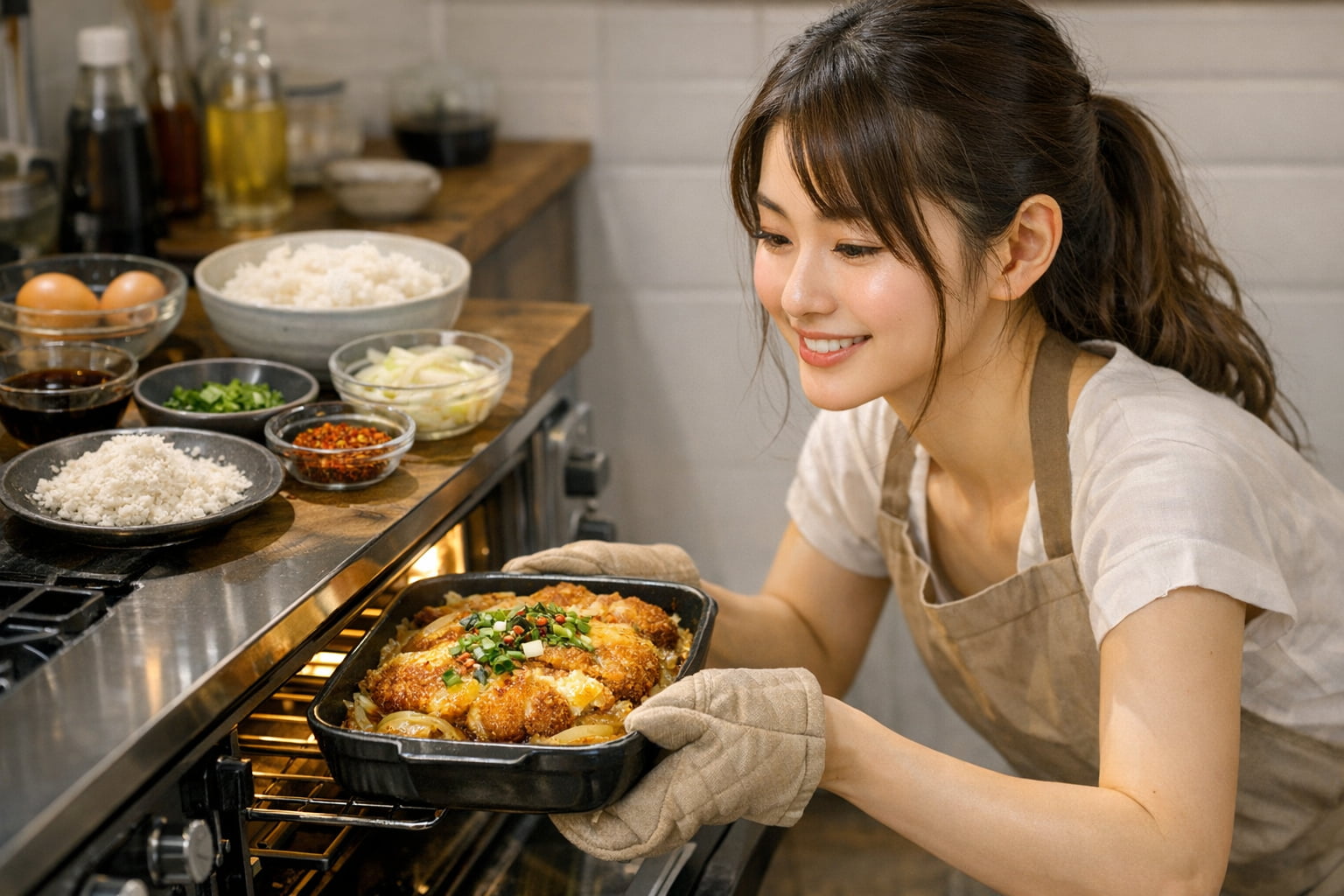 Katsudon con cerdo al horno