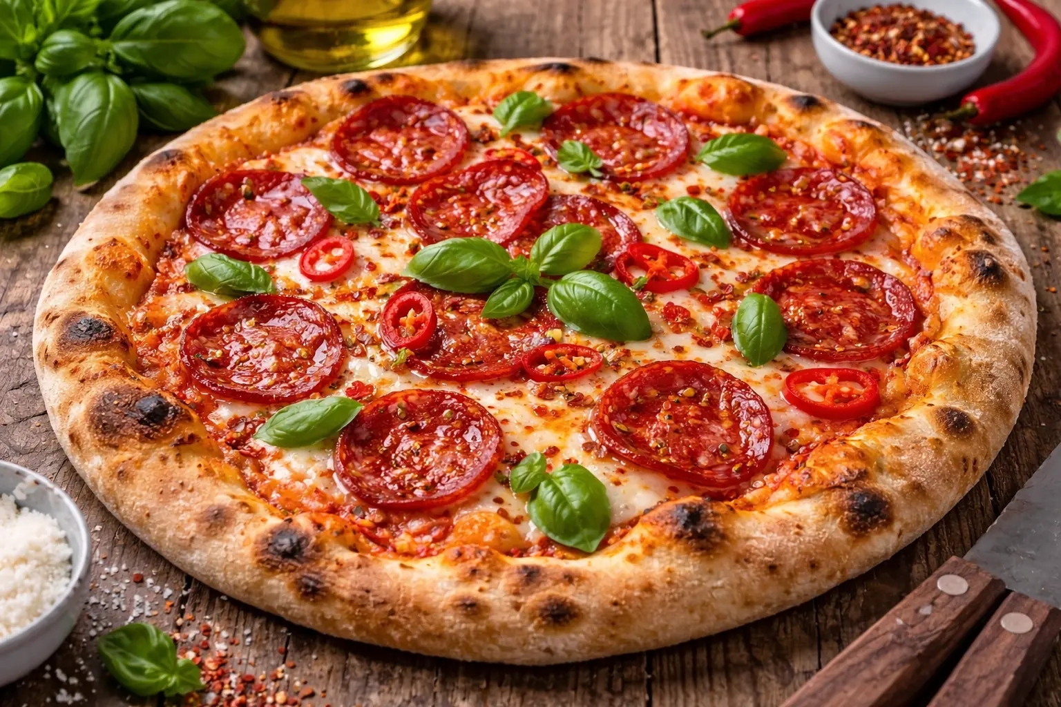 Pizza diavola italiana picante (salami o chorizo como alternativa)