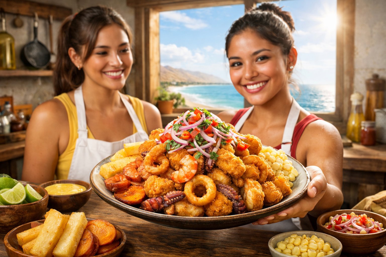 Jalea mixta peruana crocante con salsa criolla