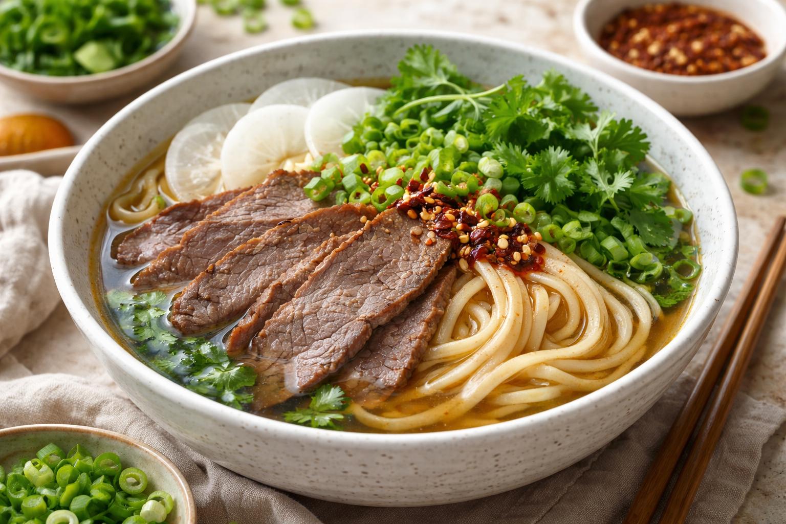 Sopa Lanzhou lamian de res con fideos estirados