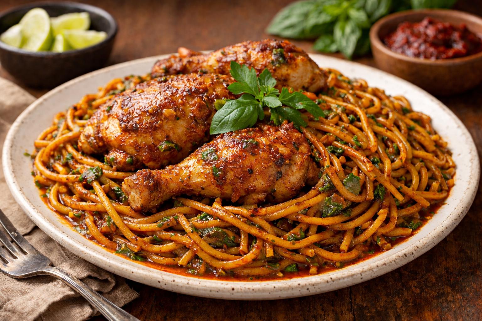 Sopa seca chinchana con pollo estilo Ica