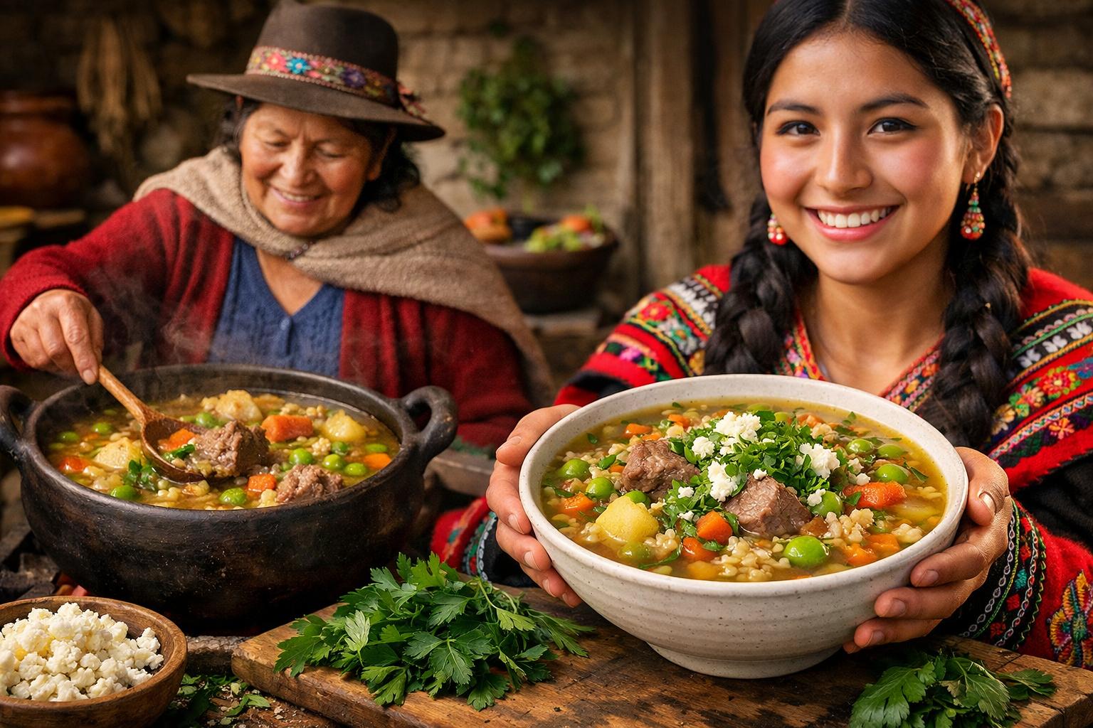 Sopa de trigo serrana con carne y hierbas