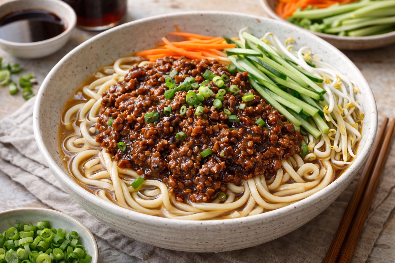 Zha jiang mian de Beijing rápido: fideos con salsa de frijol