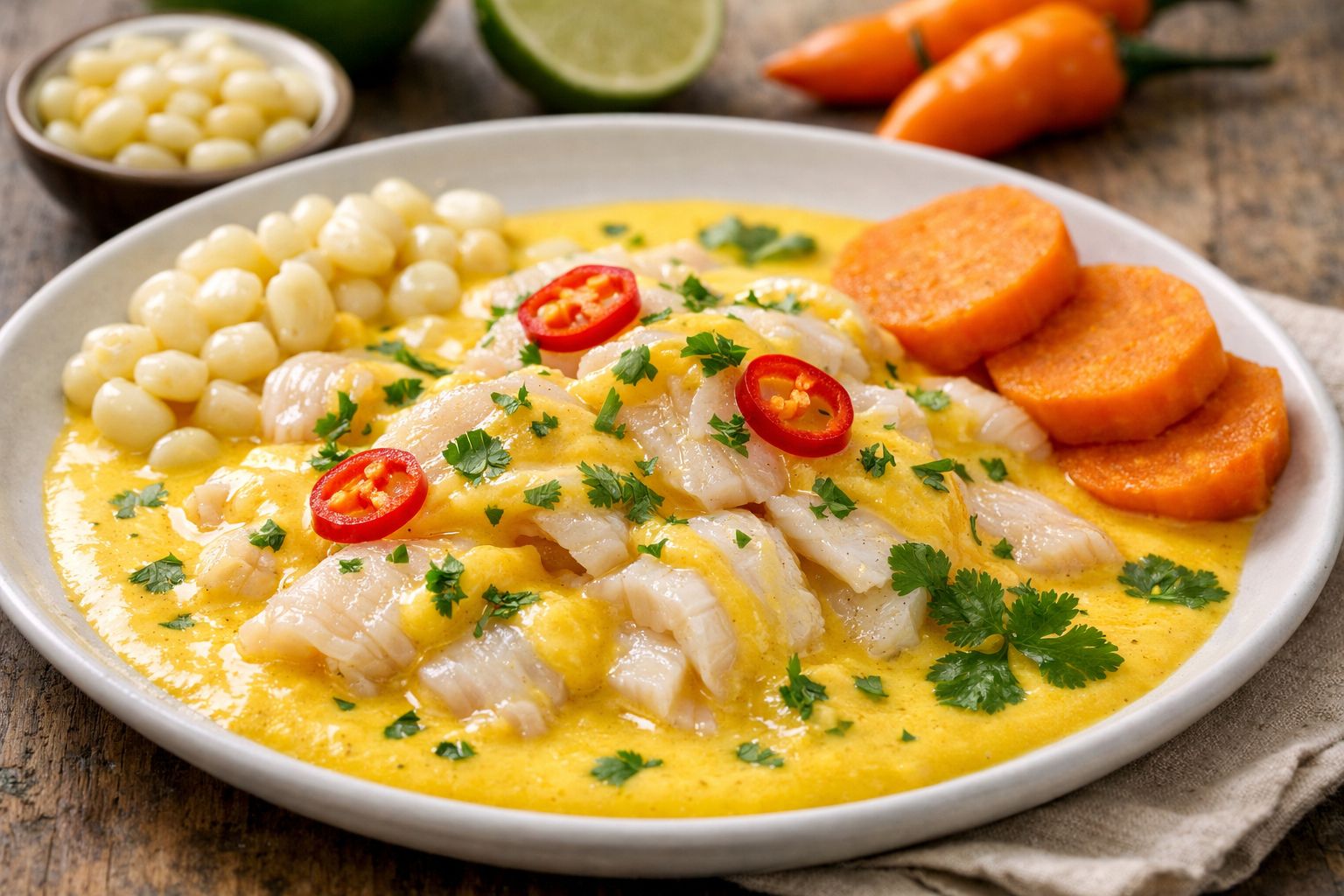 Tiradito peruano en salsa de ají amarillo cremosa