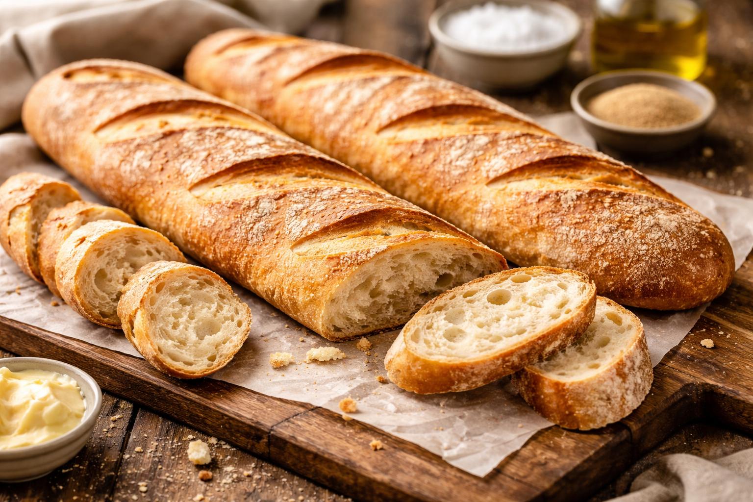 Baguette francesa casera (crujiente por fuera, suave por dentro)
