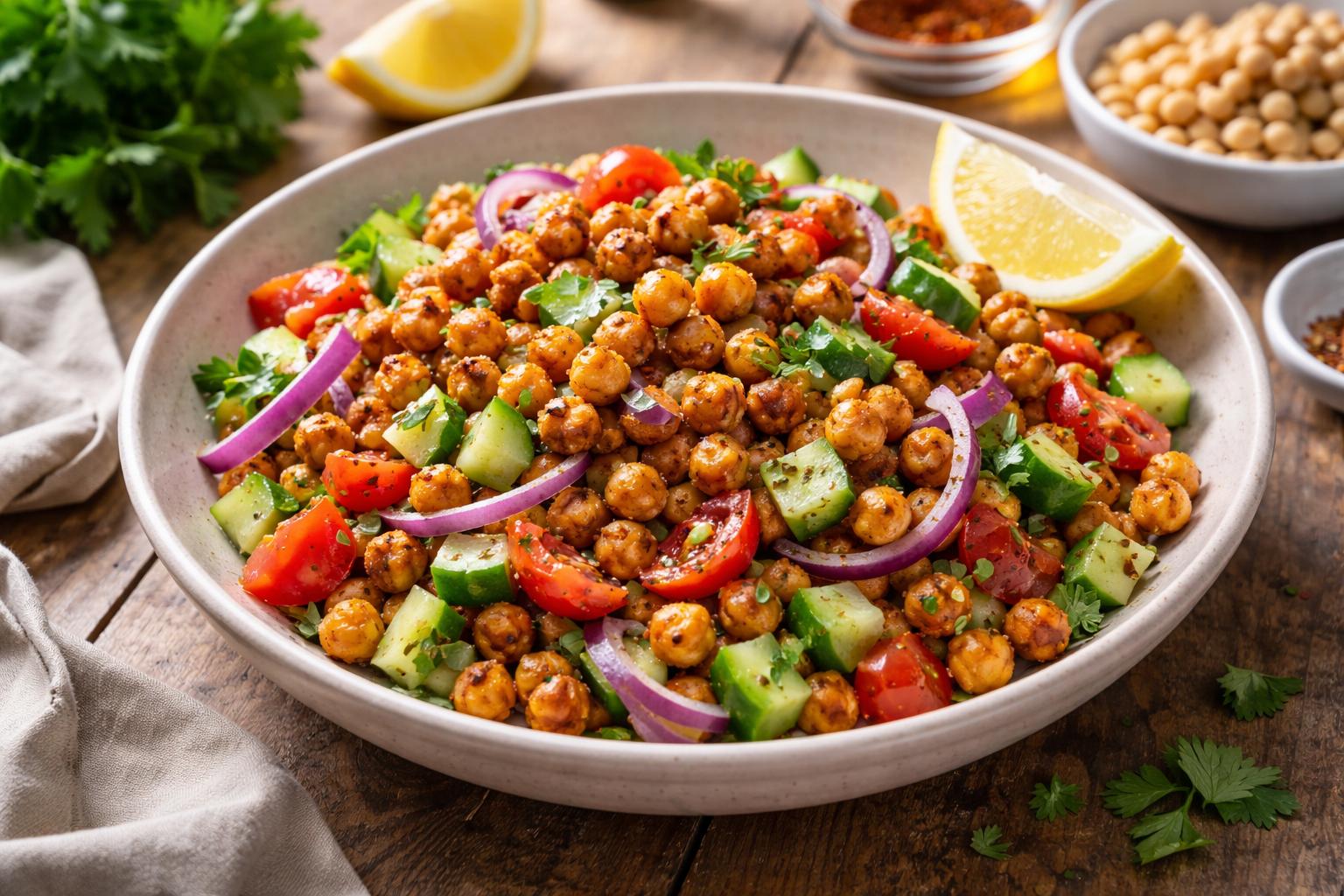 Ensalada de garbanzos crujientes: Textura y nutrición en un solo plato