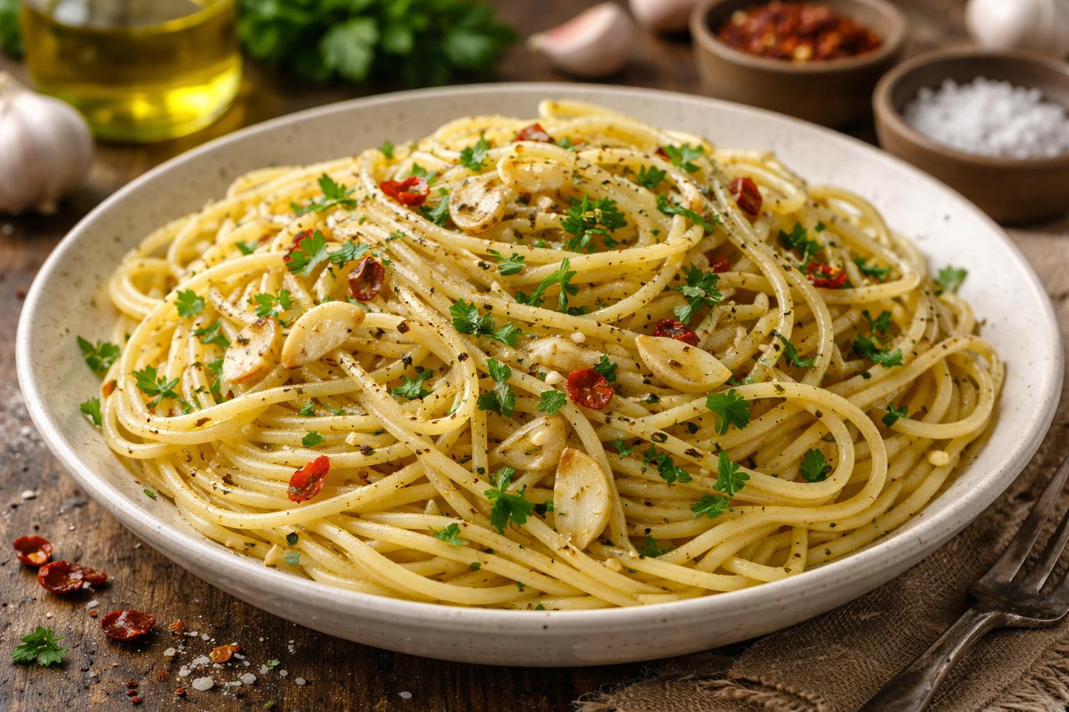 Spaghetti aglio e olio auténticos y rápidos