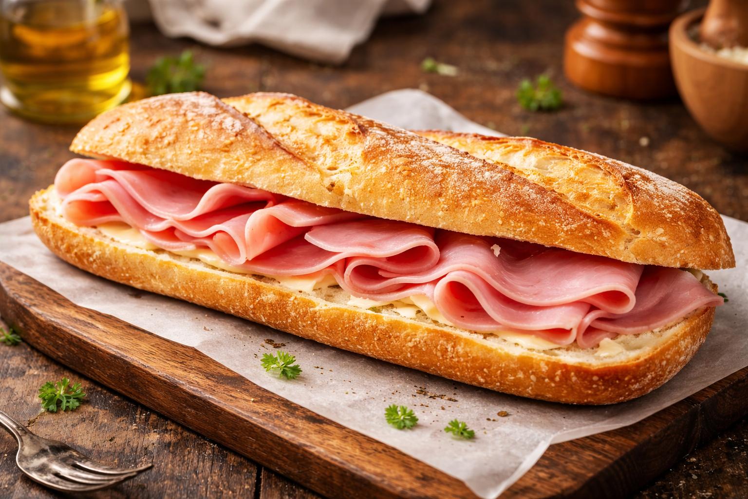 Jambon-beurre francés (sándwich de jamón y mantequilla) perfecto
