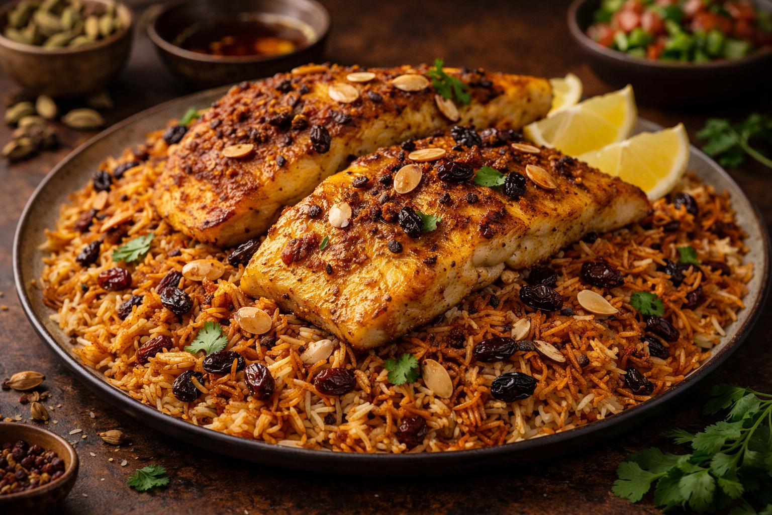 Muhammar Barnyush saudí (arroz dulce-salado con pescado)
