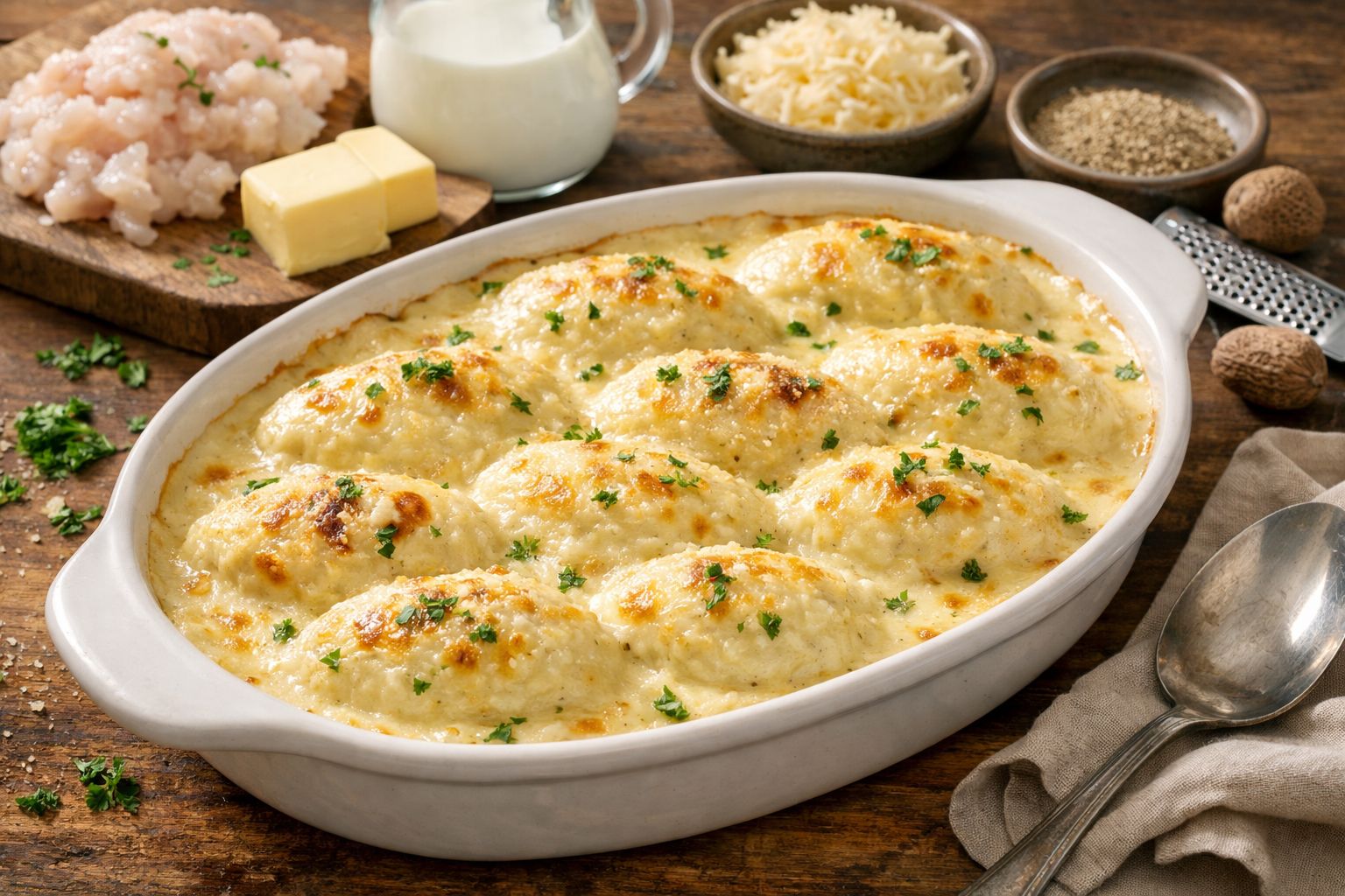 Quenelles de brochet (quenelles de lucio) con salsa suave