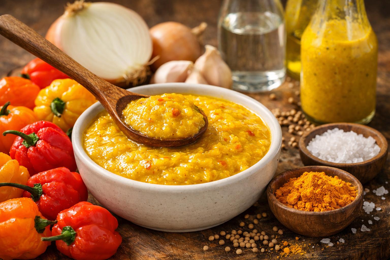 Bajan pepper sauce de Barbados (scotch bonnet y mostaza)