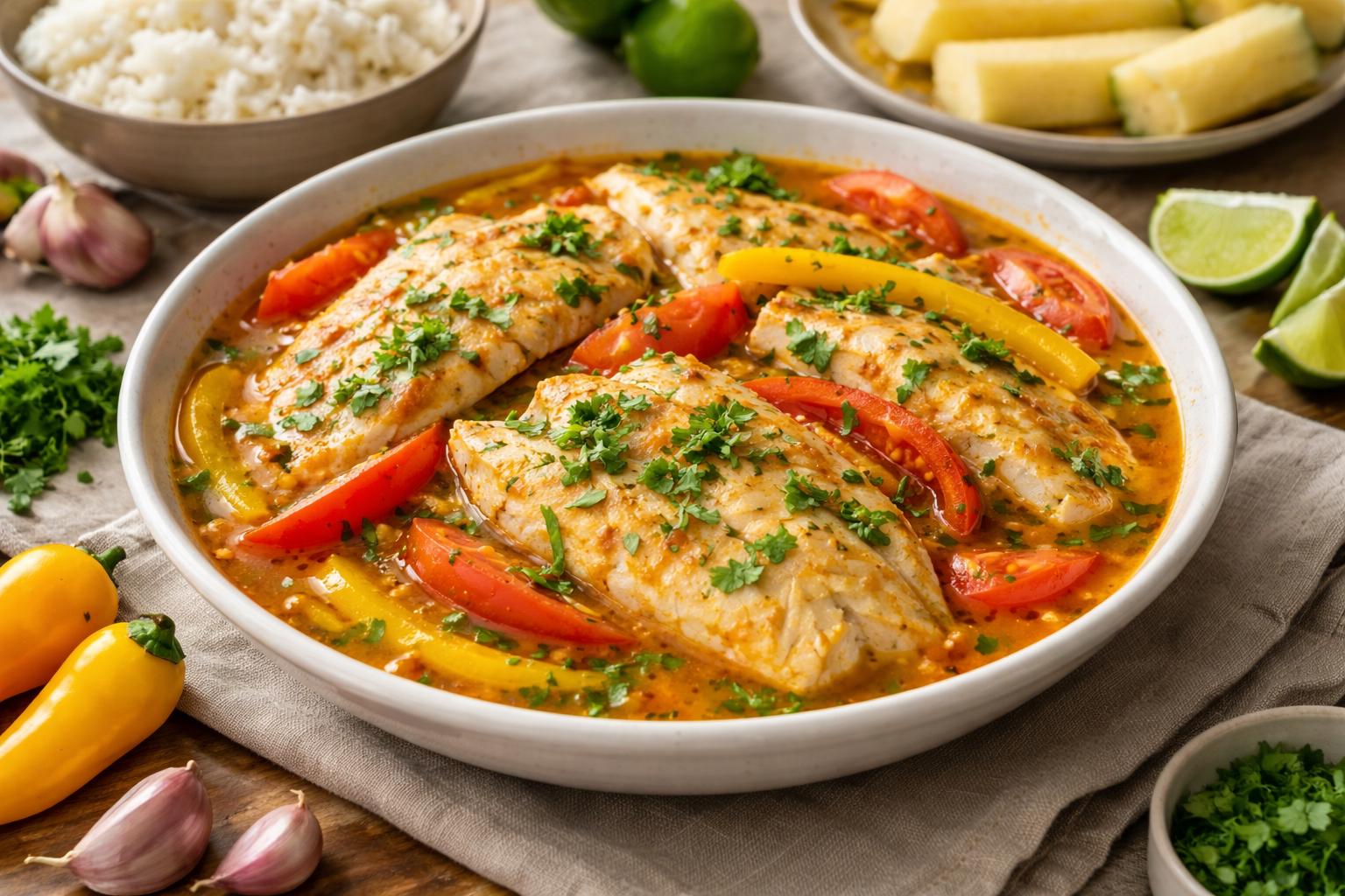 Sudado de pescado peruano con tomate y culantro