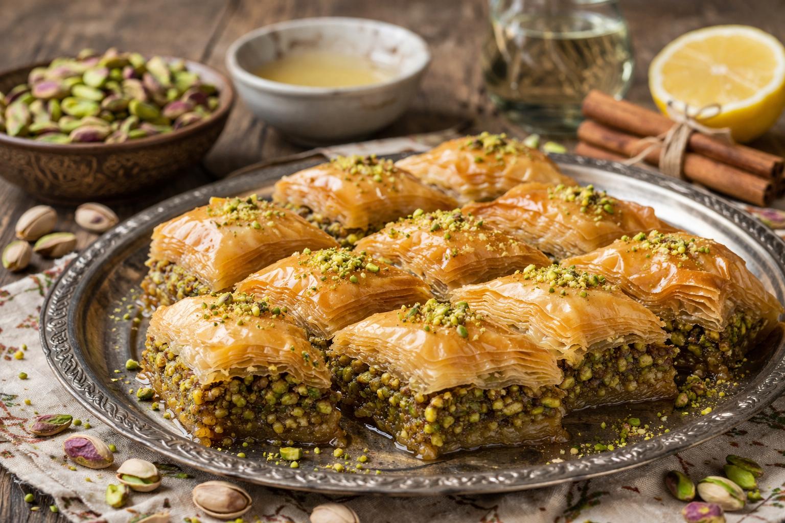 Baklava turca: capas de masa filo con frutos secos