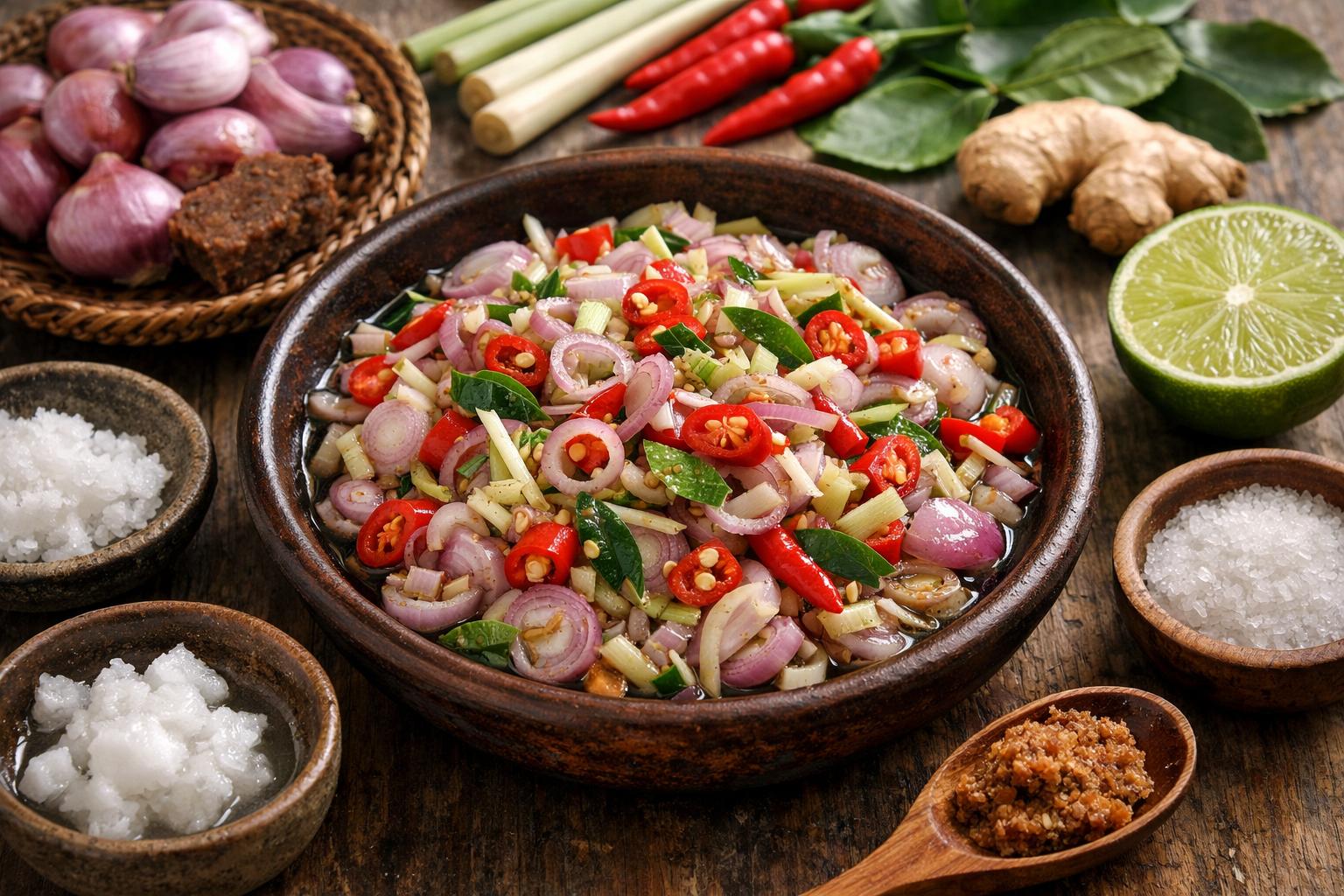 Sambal matah balinés (salsa fresca de ají y hierbas)