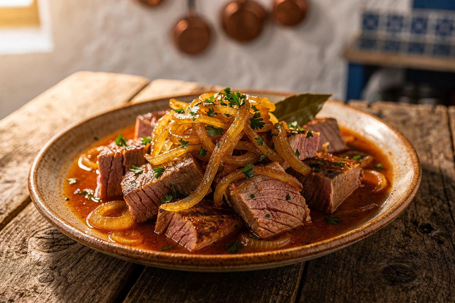 Atún encebollado