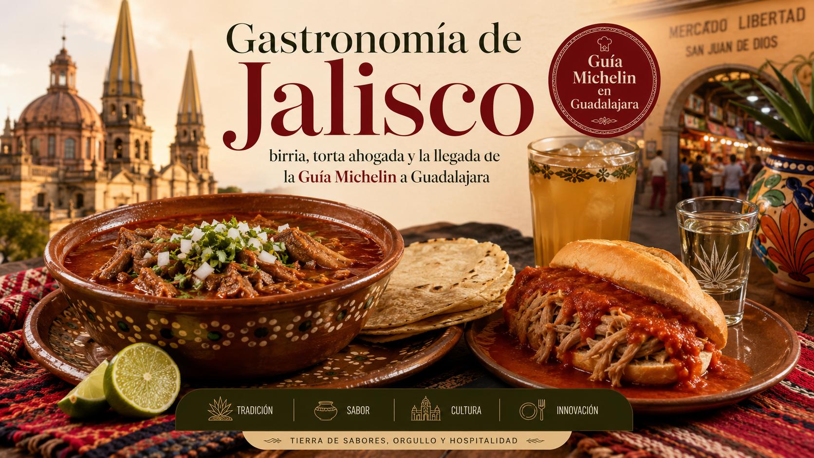 Gastronomía de Jalisco con birria, torta ahogada, tepache y tequila en una guía gastronómica de Guadalajara
