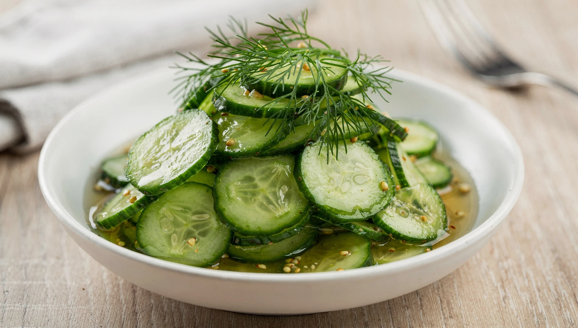 Bol de agurkesalat, ensalada danesa de pepino encurtido con eneldo fresco