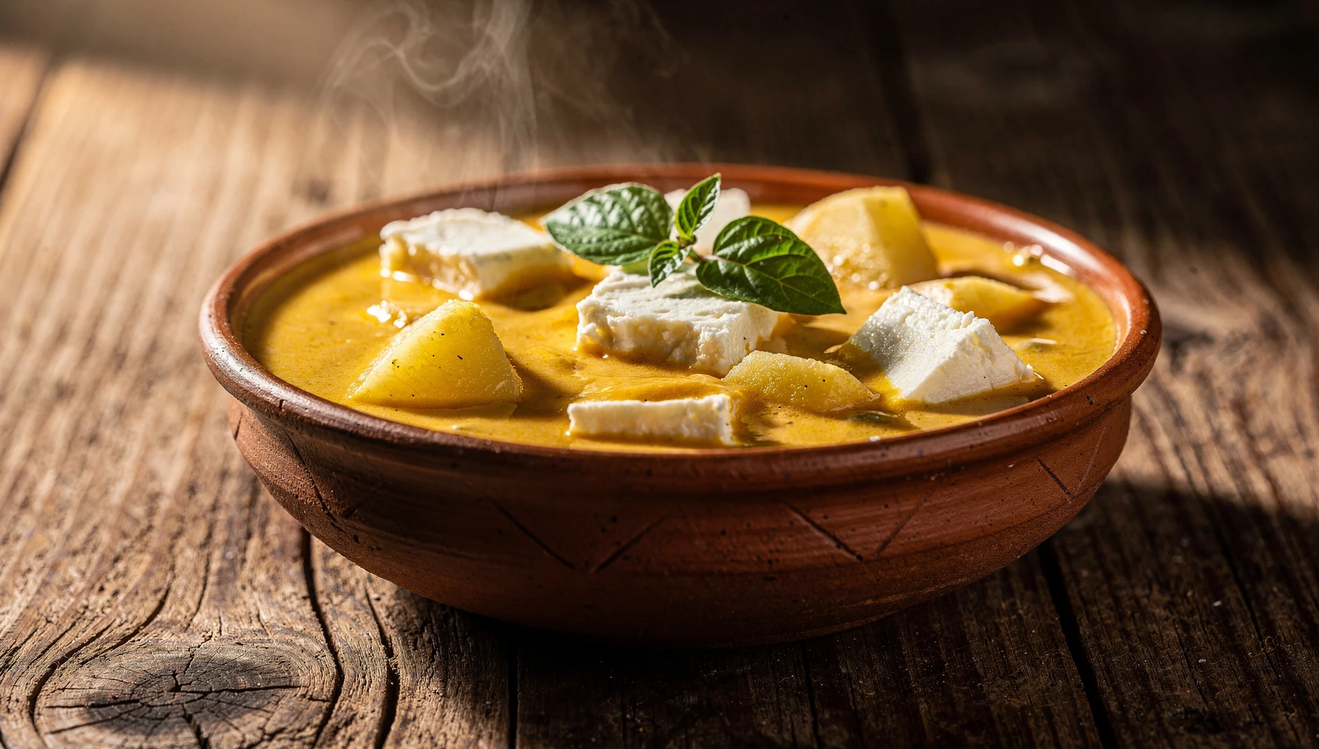 Plato de cauche de queso arequipeño con cubos de queso fresco y papas en salsa cremosa de ají amarillo