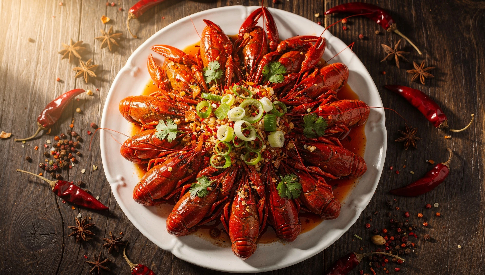 Plato de cangrejos de río picantes al estilo Changsha con salsa de chiles, ajo y especias de Hunan