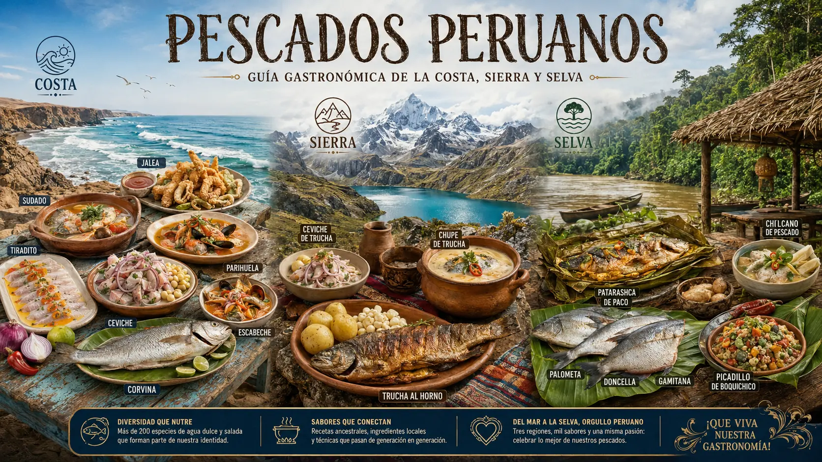 Pescados peruanos de la costa, sierra y selva en preparaciones tradicionales