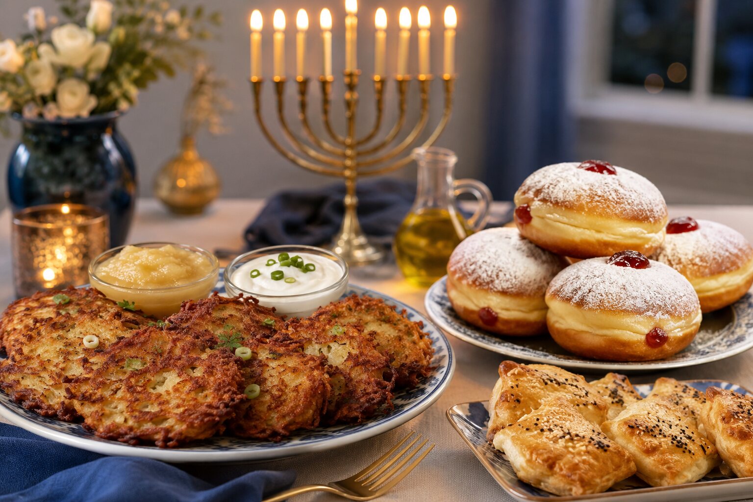 Comidas de Janucá con latkes, sufganiyot y januquiá