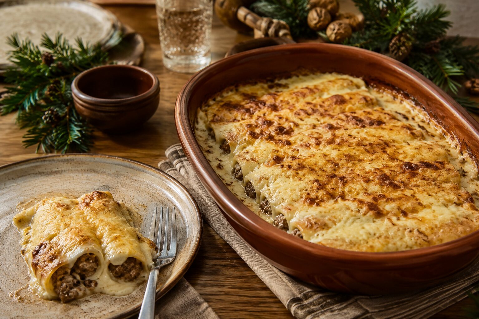 Canelones de Sant Esteve gratinados con bechamel