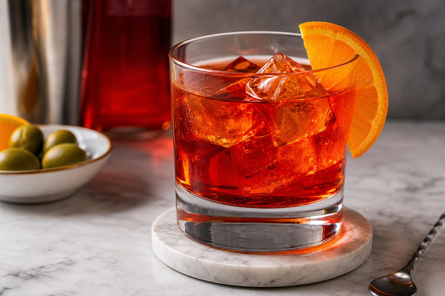Cóctel Americano con Campari, vermut rojo y naranja