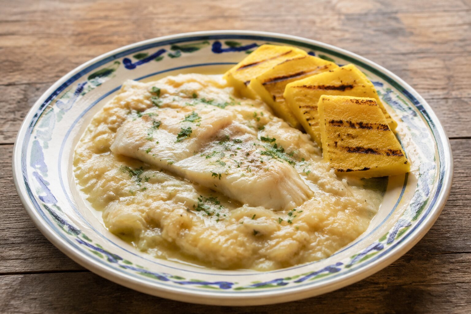 Bacalà alla vicentina con cebolla y polenta