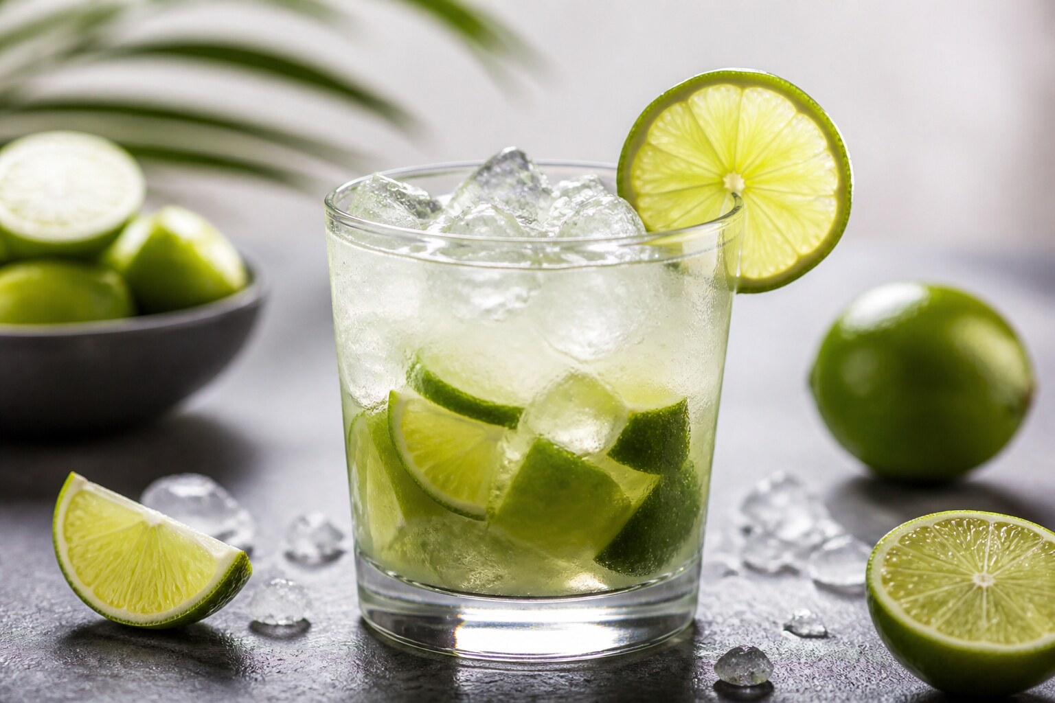 Caipiriña brasileña con cachaça, lima y hielo
