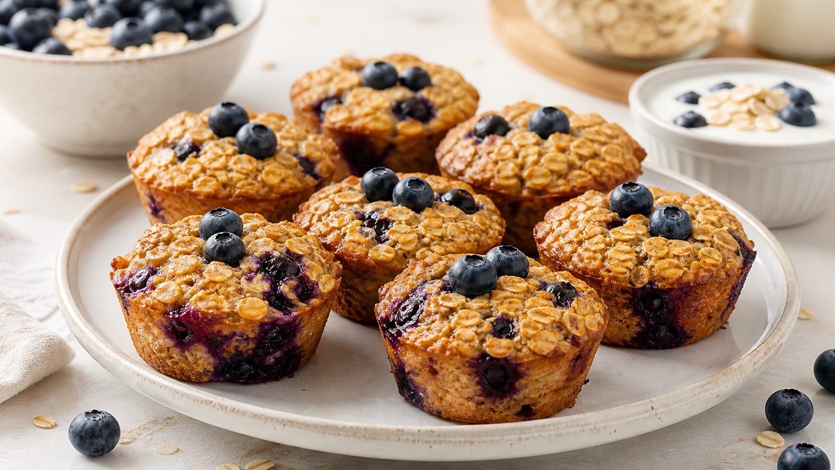 Porción de tortitas de avena y arándanos para el desayuno lista para disfrutar
