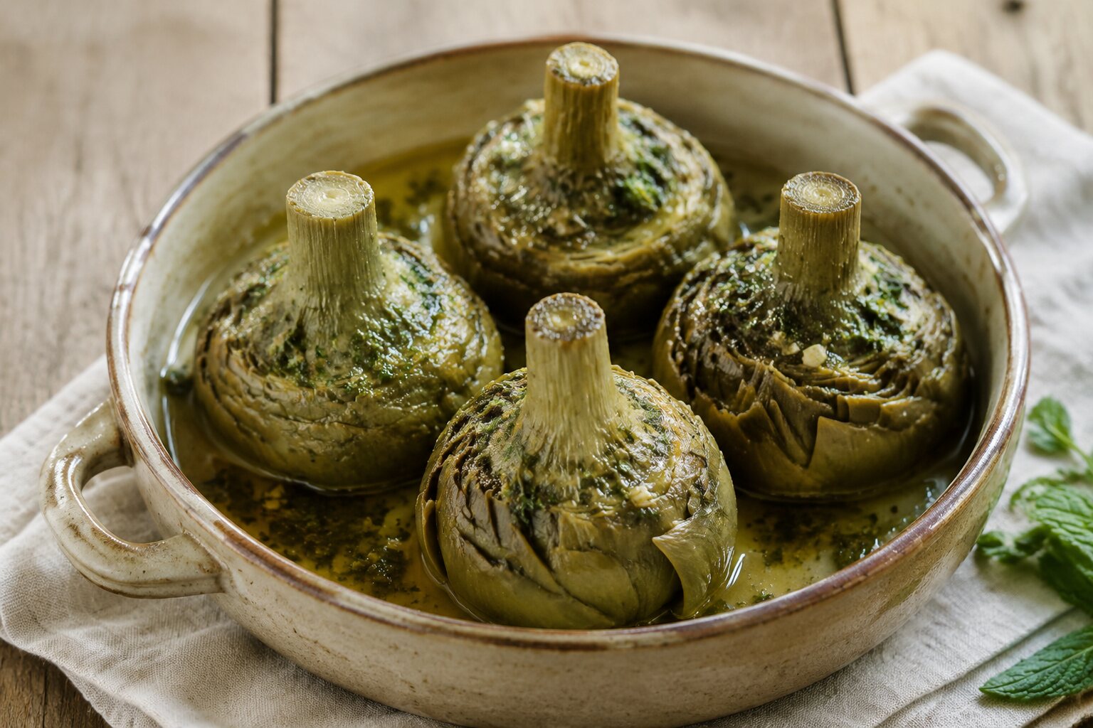 Alcachofas carciofi alla romana con ajo y hierbas