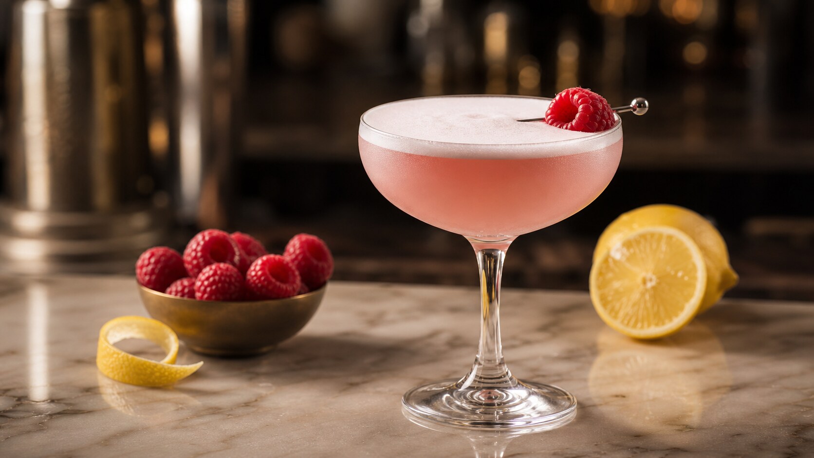 Clover Club rosado con espuma y frambuesa