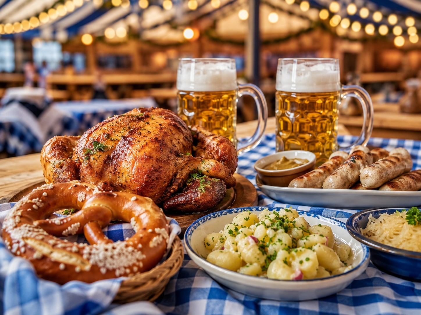 Comida típica del Oktoberfest con platos tradicionales de Baviera