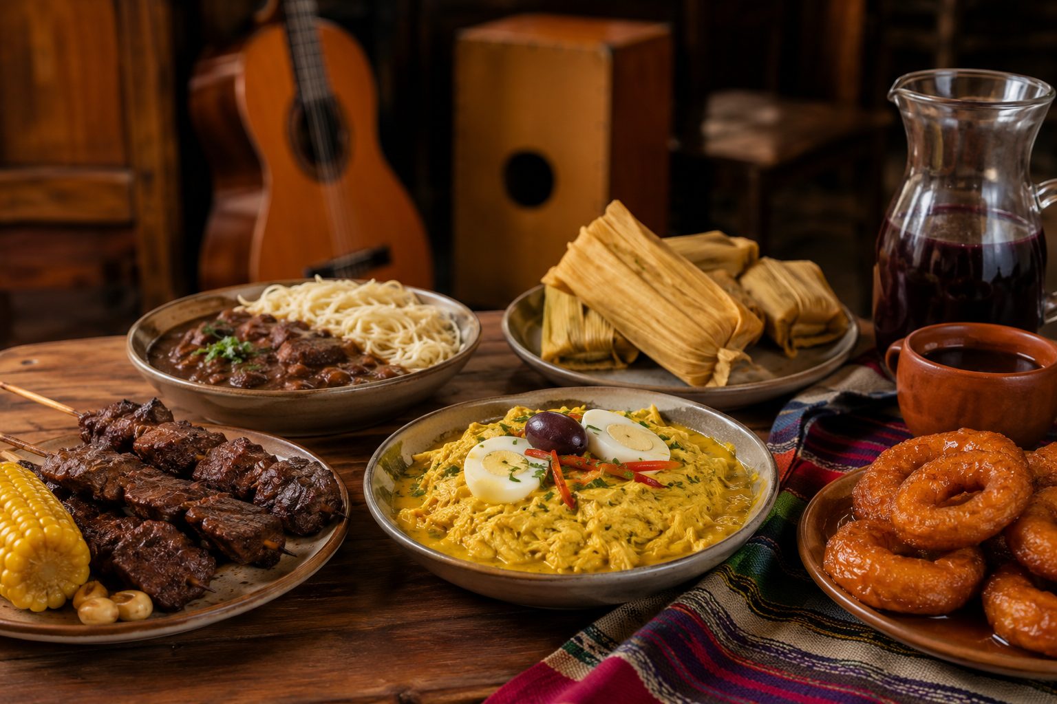 Comidas criollas peruanas servidas para celebrar el Día de la Canción Criolla