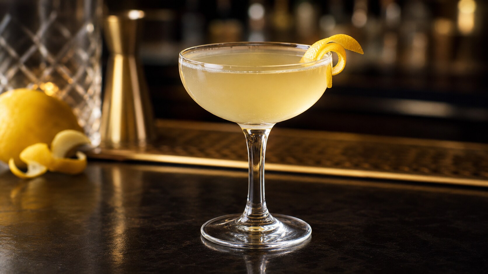 Corpse Reviver número 2 servido en copa con piel de naranja