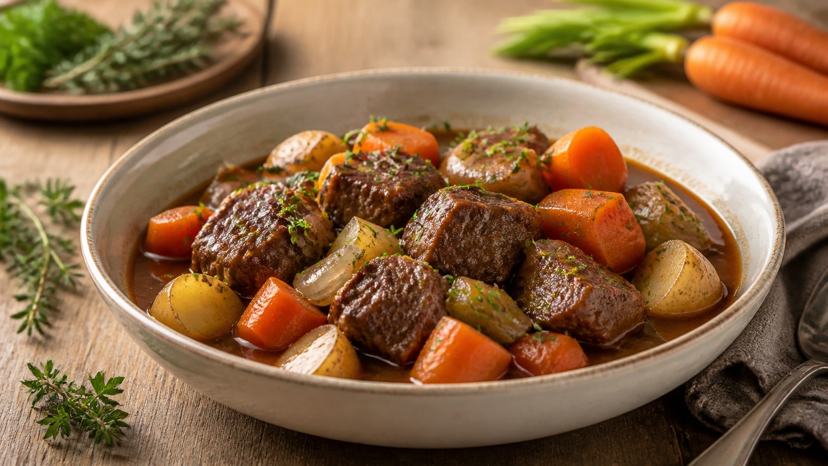 Plato de estofado de venado fácil y saludable listo para disfrutar