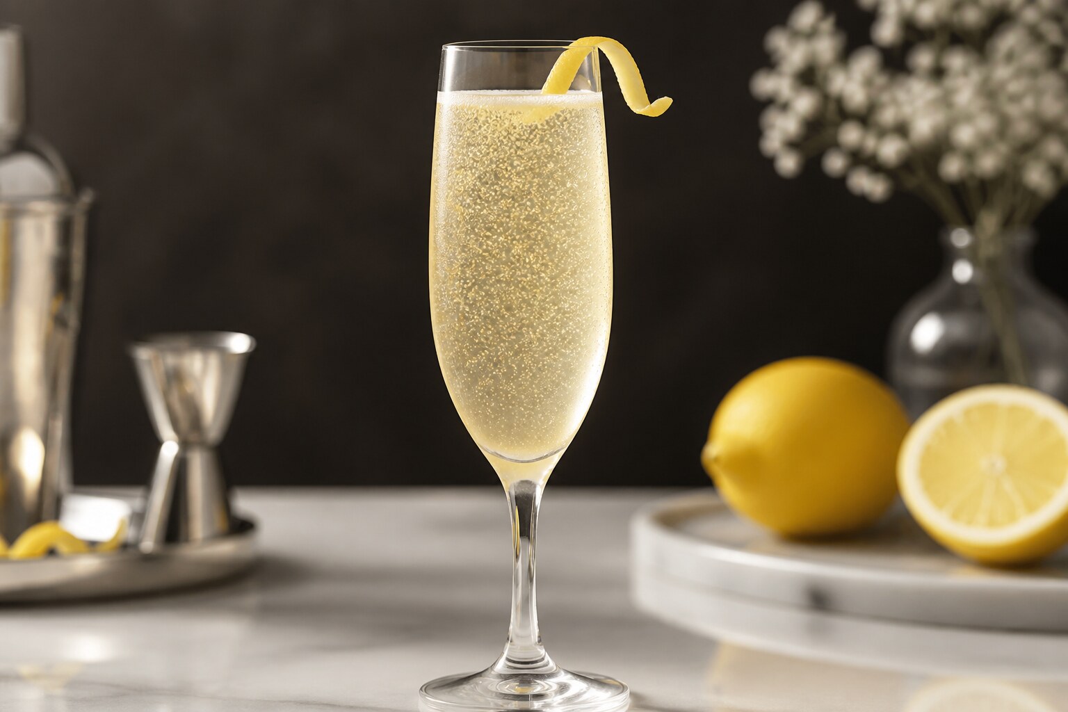 French 75 con ginebra, limón y vino espumante