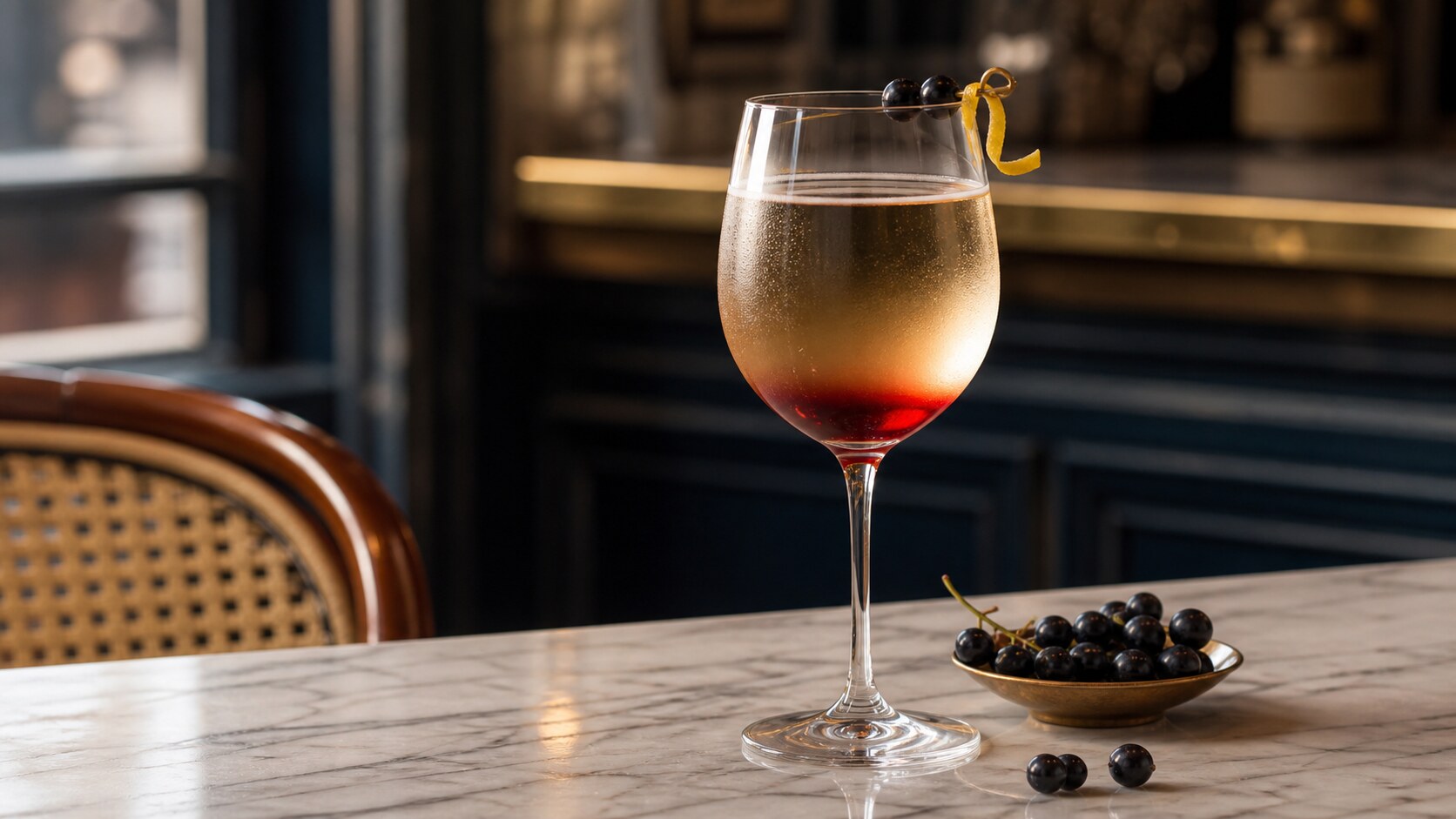 Cóctel Kir con vino blanco y crema de cassis