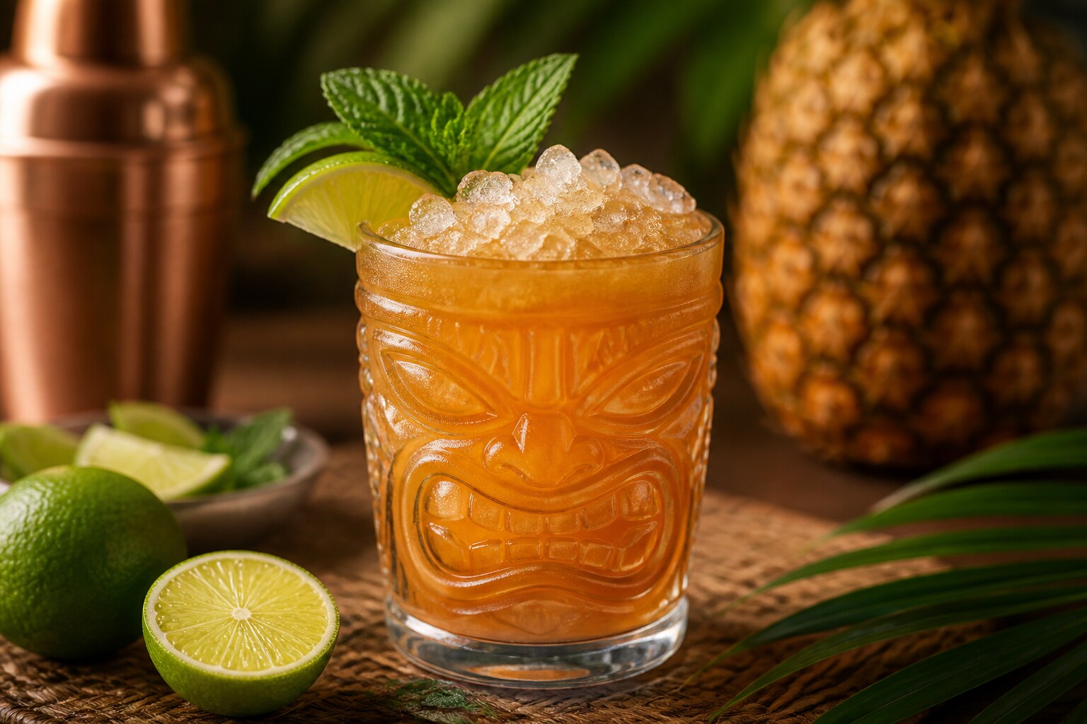 Mai Tai tropical con ron, lima, menta y piña