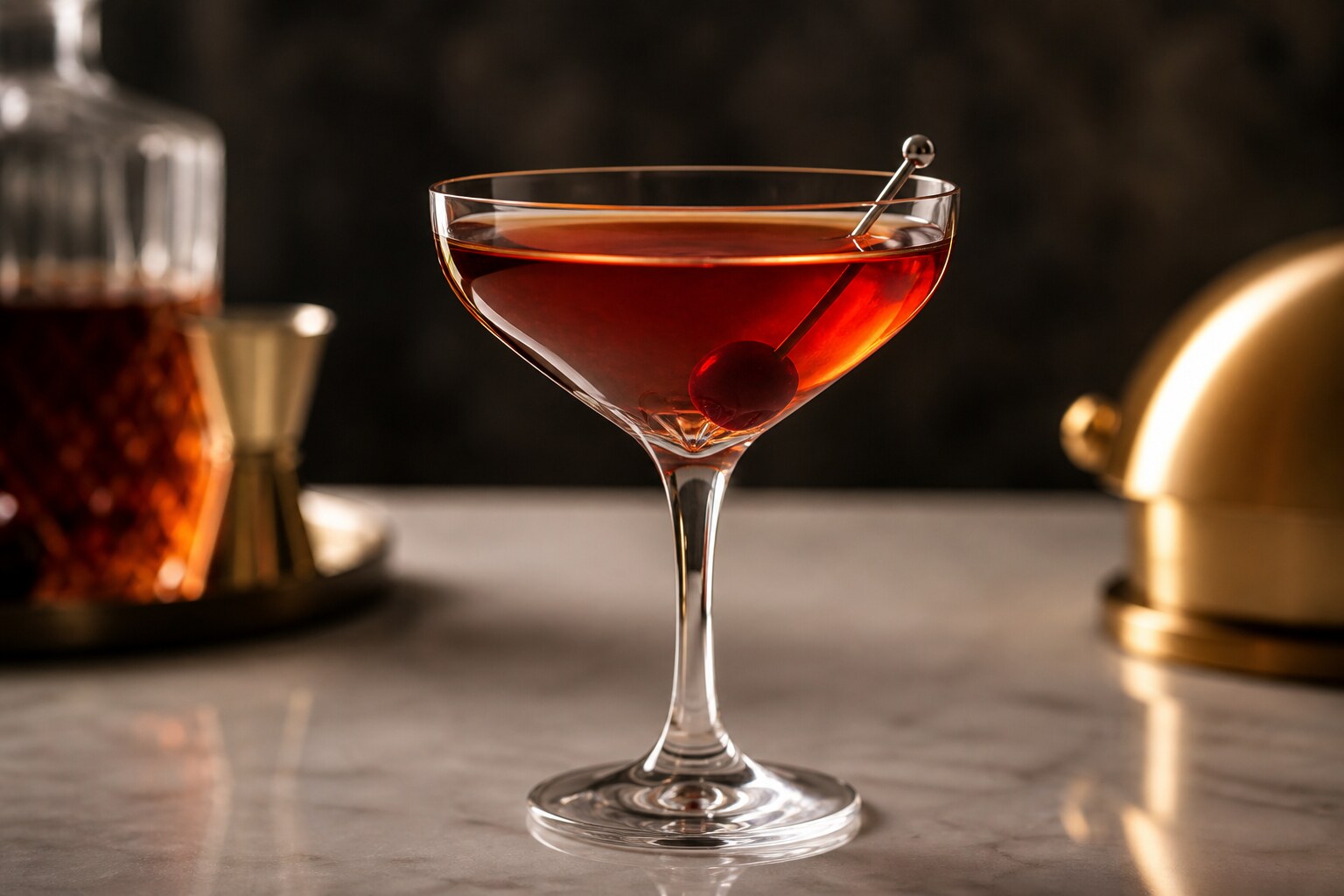Manhattan clásico con whisky, vermut y cereza