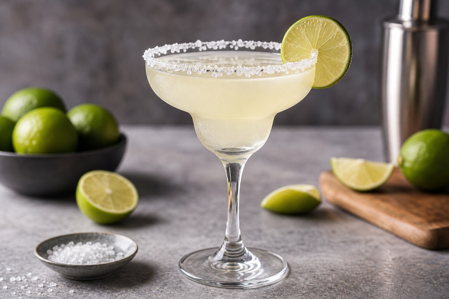 Margarita clásica con tequila, lima y borde de sal