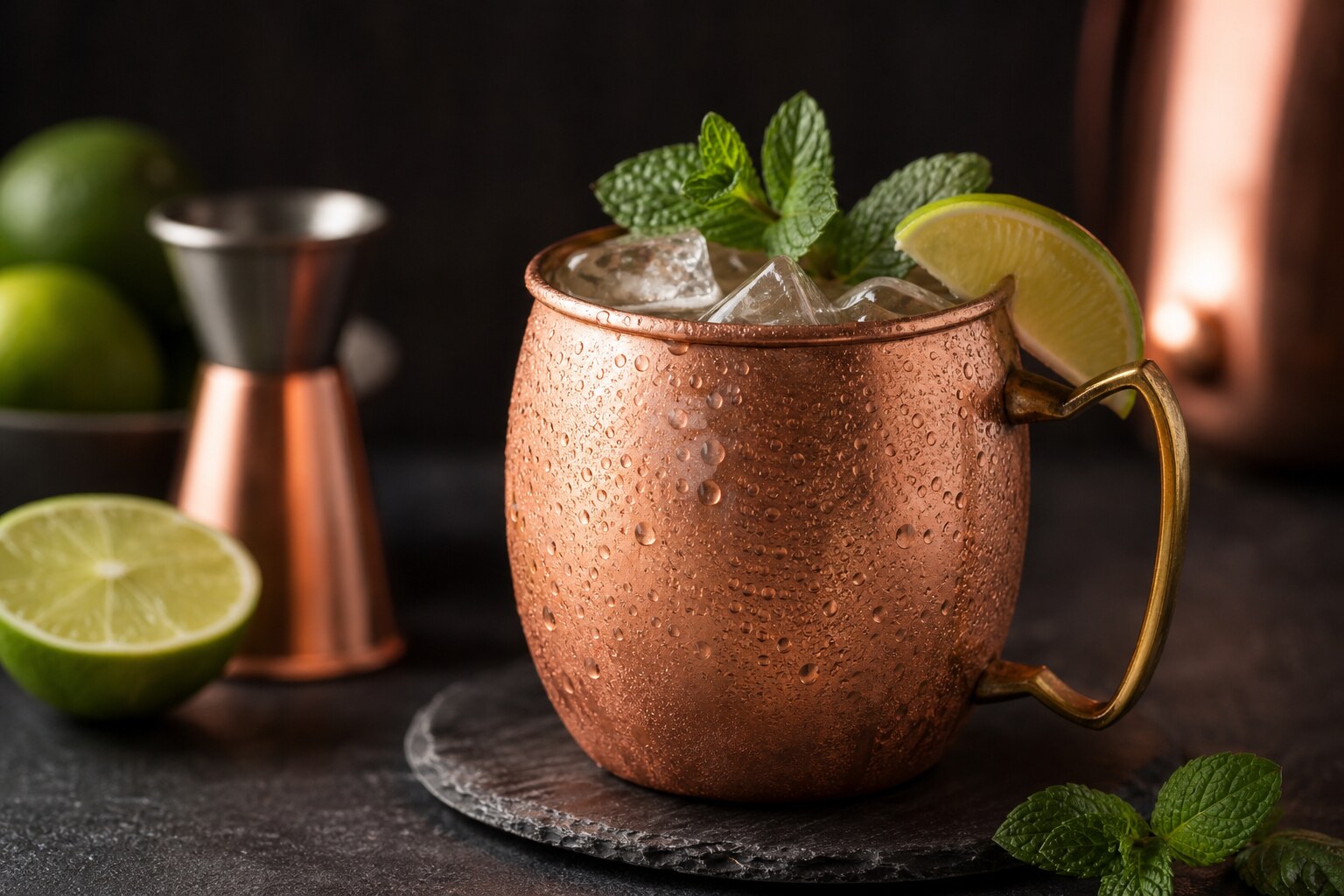 Moscow Mule en taza de cobre con lima y menta